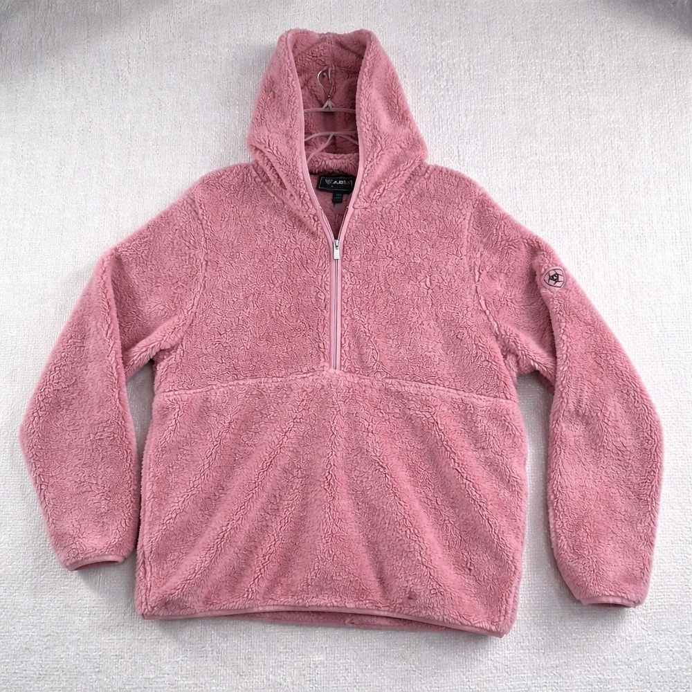 Ariat Women's Sherpa Fleece Hoodie Pullover Pink Large‎ AriatTEK Berber